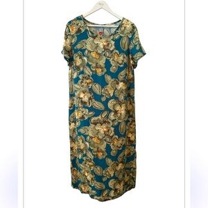 Hawaiian Originals Floral Midi Blue & Green Slip On Dress Size Large